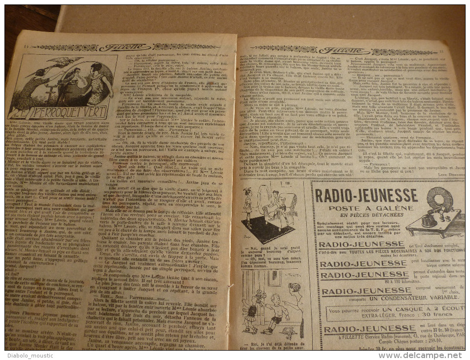 1932 Revue "FILLETTE" :de belles histoires à suivre et aussi ponctuelles comme celle-ci  : JACQUOT LE PERROQUET VERT