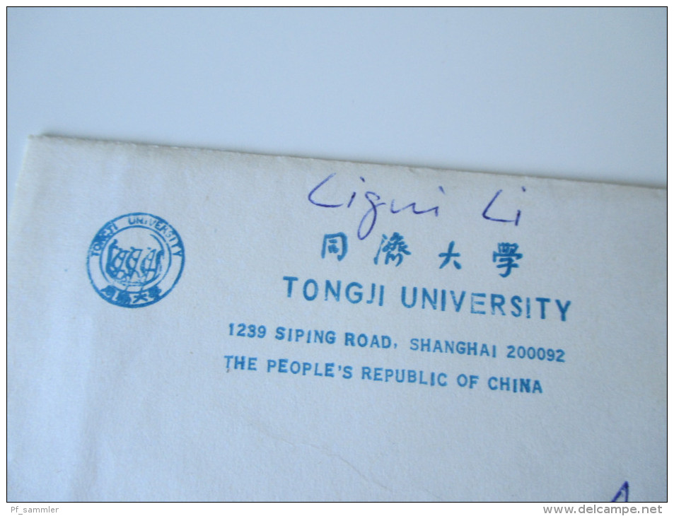 Brief China 1992 Nach Deutschland. Tongji University Shanghai. Mit Inhalt: Klappkarte Mit Foto - Brieven En Documenten