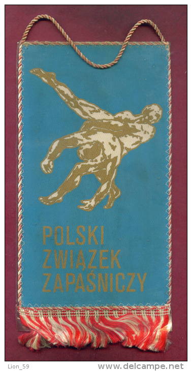 W66 / SPORT ( PZZ ) POLISH Federation Wrestling Lutte Ringen 12 X 22 Cm. Wimpel Fanion Flag Poland Pologne Polen Polonia - Sonstige & Ohne Zuordnung