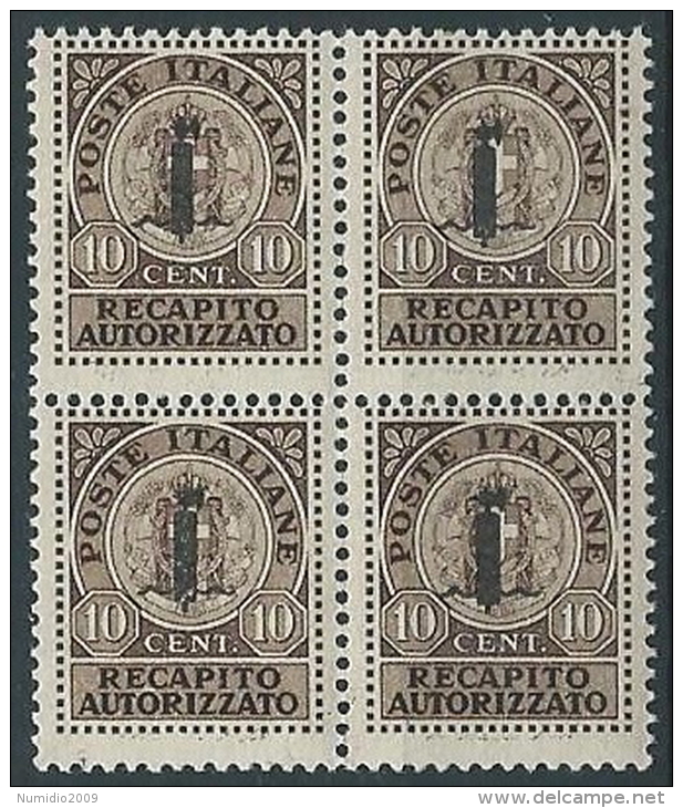 1944 RSI RECAPITO AUTORIZZATO 10 CENT QUARTINA MNH ** - ED507-2 - Express Mail