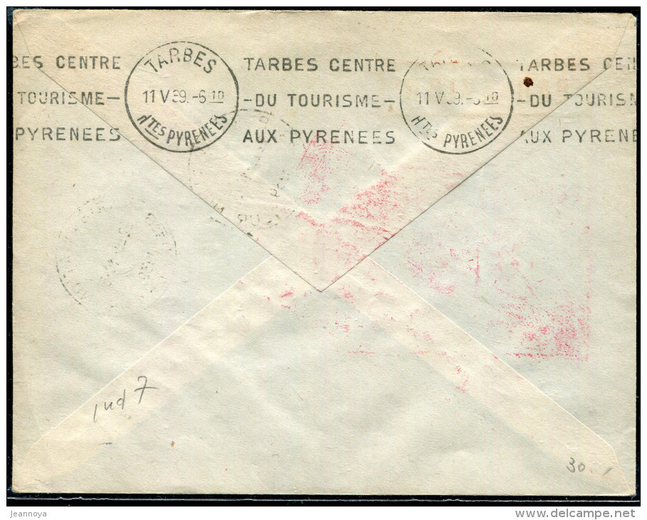 FRANCE - N° 346 + 362 / LETTRE DE PARIS LE 10/5/1939, POUR TARBES, 1er VOL PARIS PAU, MULLER N° 447 - TB - Primeros Vuelos