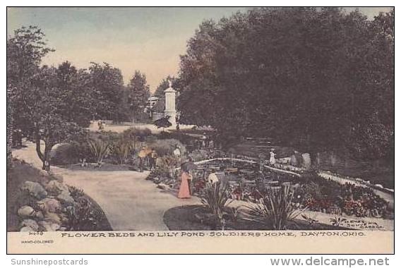 Ohio Dayton Flower Beds And Lily Pond Soldiers Home Handcolored Albertype - Dayton