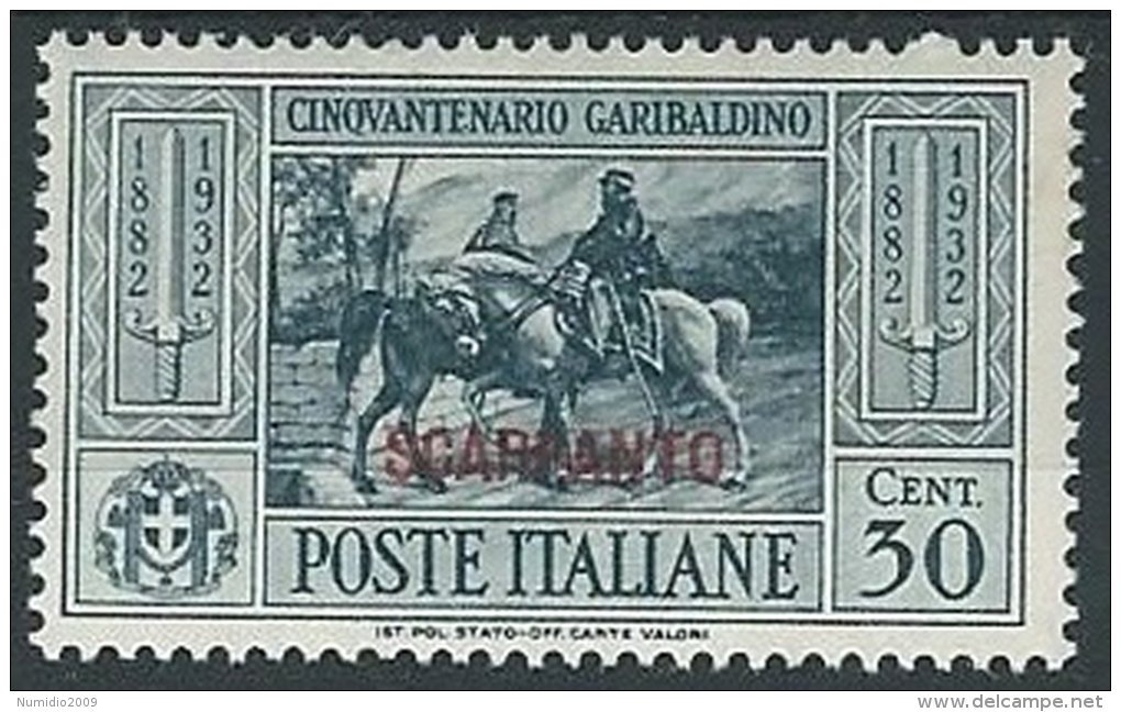 1932 EGEO SCARPANTO GARIBALDI 30 CENT MH * - ED514 - Ägäis (Scarpanto)