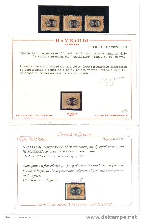 FRANCOBOLLI REGNO 1891 SEGNATASSE MASCHERINE * 17 18 19 Nuovi Linguellati Cod.  Fra.126 - Mint/hinged