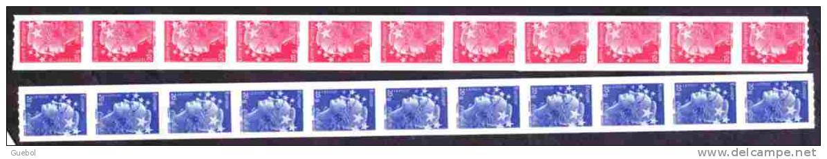 France Roulette N° 111 A Et 112 A ** Marianne De Beaujard Autoadhésif En Bande De 11 Les 20 Gr. Rouge (600) & Bleu (601) - Coil Stamps