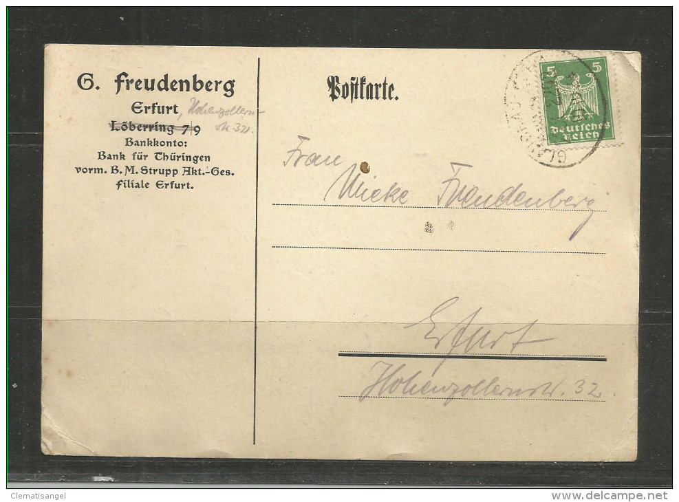 TOP!! DEUTSCHES REICH * KARTE VON CHEMNITZ NACH ERFURT * 1924  **! - Briefe U. Dokumente