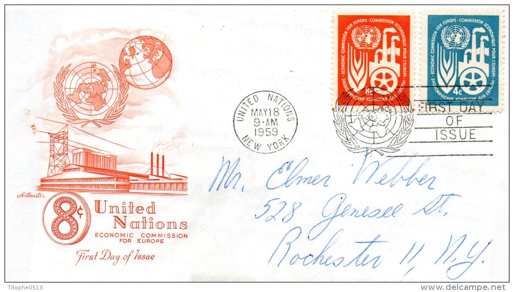 ONU New-York. N°68-9 De 1959 Sur Enveloppe 1er Jour (FDC). Commission économique Pour L'Europe. - EU-Organe