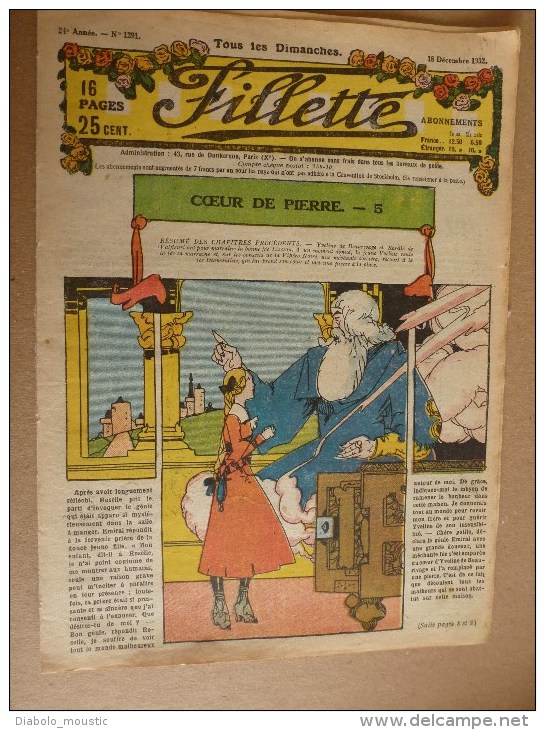 1932 Journal "FILLETTE" :de Belles Histoires à Suivre Et Aussi Ponctuelles ...et   LE SAC A MALICES...etc - Fillette