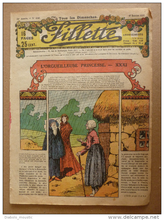 1932 Journal "FILLETTE" :de Belles Histoires à Suivre Et Aussi Ponctuelles .LE RETOUR DU MARIN  ( Au Château De Kerdec) - Fillette