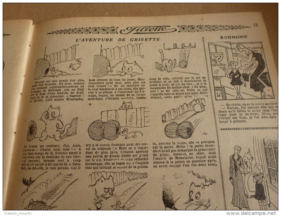 1932 Journal "FILLETTE" Belles histoires à suivre et aussi ponctuelles comme celle-ci : LE POISSON ROUGE DU JAPON....etc