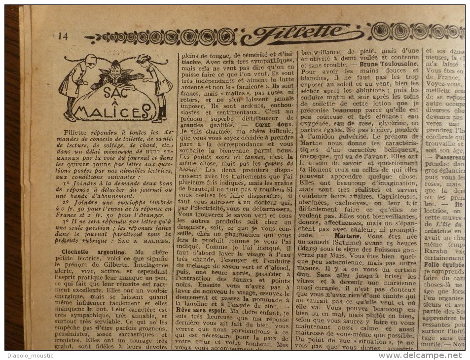 1932  "FILLETTE"  histoires à suivre et aussi ponctuelles:  LA MERVEILLEUSE LEGENDE DE TYL ou LA CRÊPE ENCHANTEE..etc