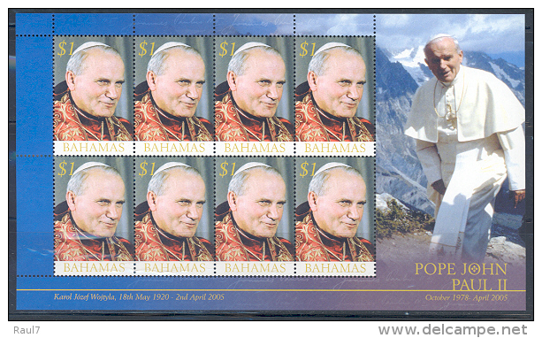 BAHAMAS - Hommage Au Pape J.Paul II  - Feuillet 8 Val Neuf - MNH Sheetlet - Papes