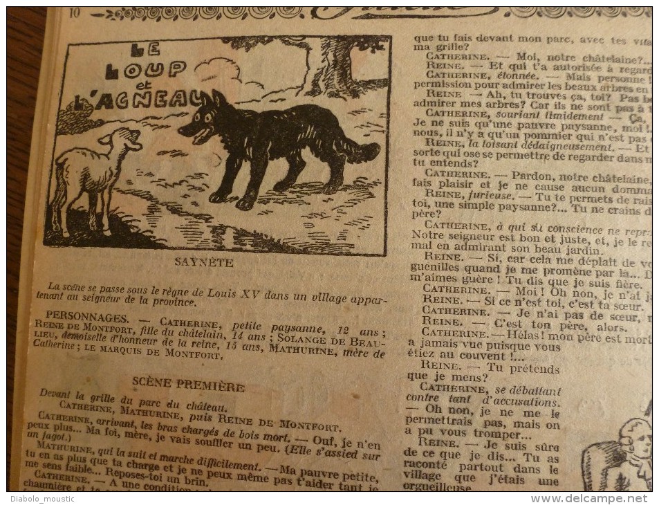 1932  "FILLETTE"  Belles histoires à suivre et aussi ponctuelles..comme celle-ci ---> LE LOUP ET L'AGNEAU (personnifié)