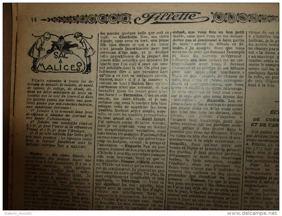 1932  "FILLETTE"  Belles histoires à suivre et aussi ponctuelles..comme celle-ci ---> LE LOUP ET L'AGNEAU (personnifié)