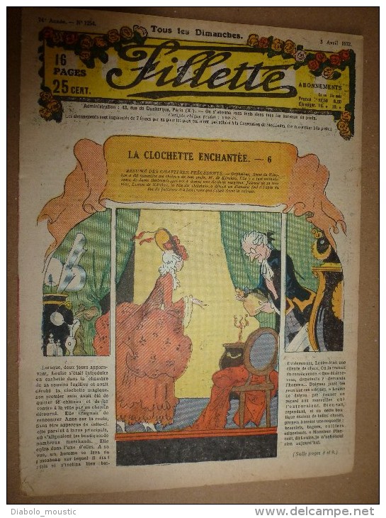 1932  Journal  "FILLETTE"  Histoires à Suivre Et Aussi Ponctuelles: LE PIGEON DE LILI PAPILLON DE LA FONTAINE MEDICIS. - Fillette