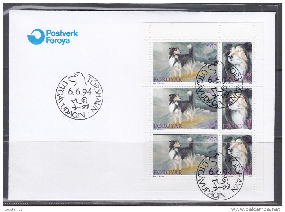 Faroe Islands, Foroyar, 1994 Dogs, Booklet Pane FDC - Hunde