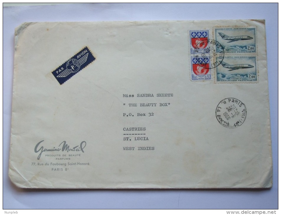 FRANCE 1966 AIR MAIL COVER FROM PARIS TO ST. LUCIA - Storia Postale
