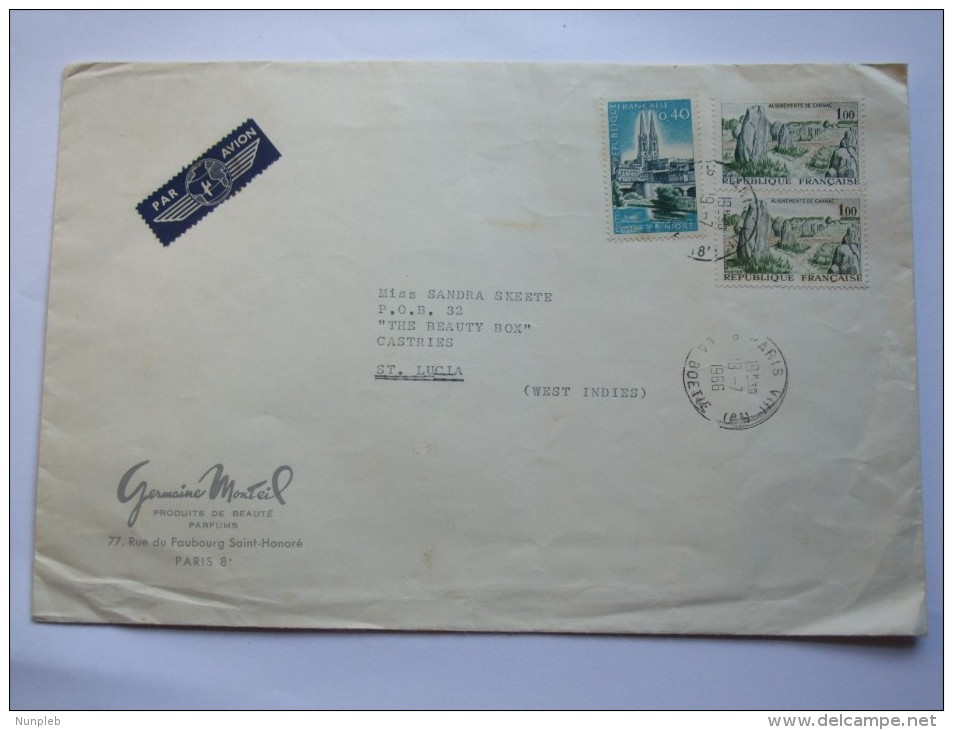 FRANCE 1966 AIR MAIL COVER FROM PARIS TO ST. LUCIA - Covers & Documents