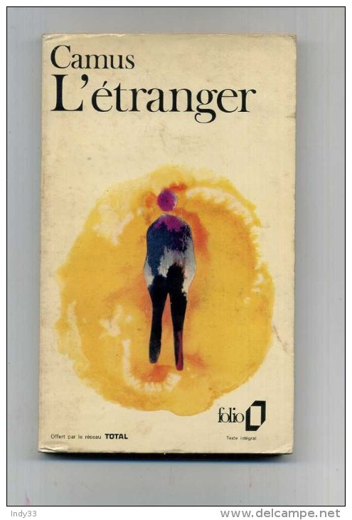 - L´ETRANGER . PAR CAMUS  . COLLECTION FOLIO GALLIMARD 1972 . - Schwarzer Roman