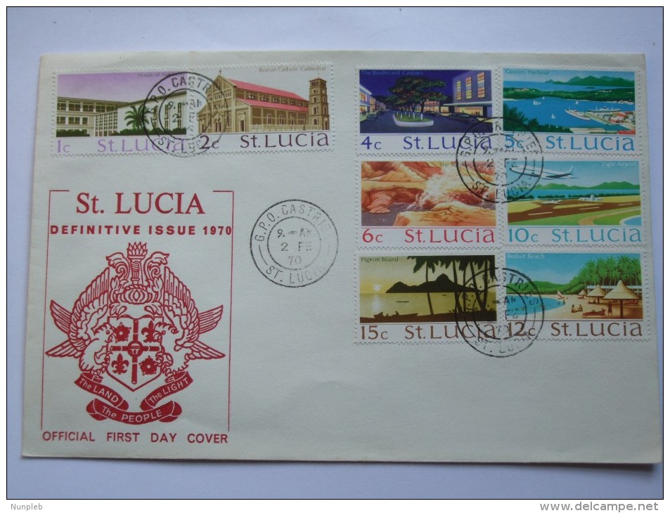 ST. LUCIA 1970 DEFINITIVE ISSUE FIRST DAY COVER WITH CASTRIES MARKS - St.Lucia (...-1978)