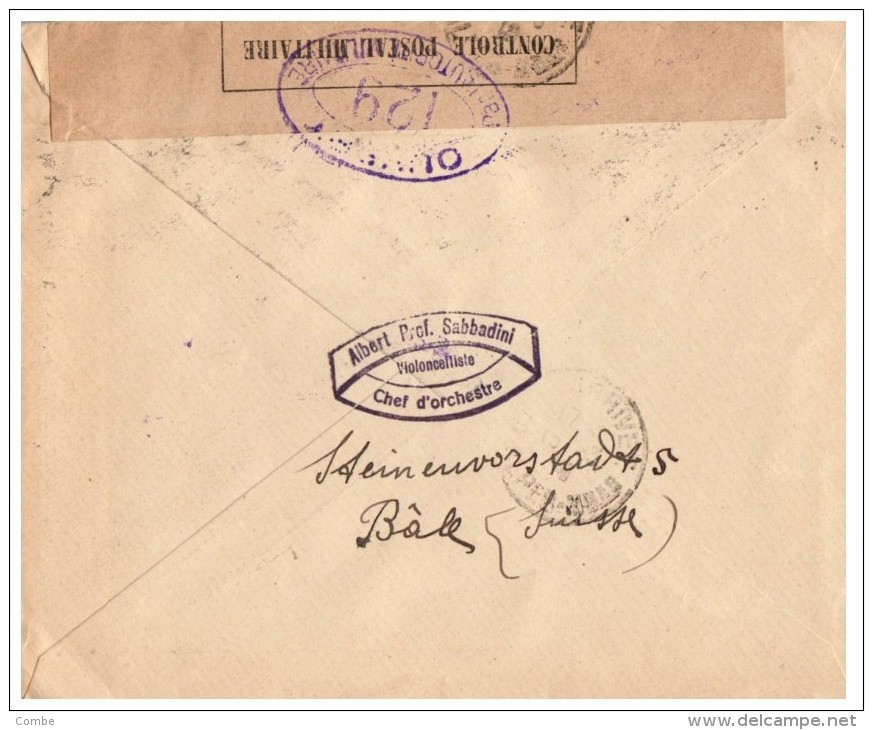 LETTRE SUISSE 1919, ALBERT SABBADINI CHEF D ORCHESTRE, BASEL - NICE, CENSURE MILITAIRE /256 - Briefe U. Dokumente