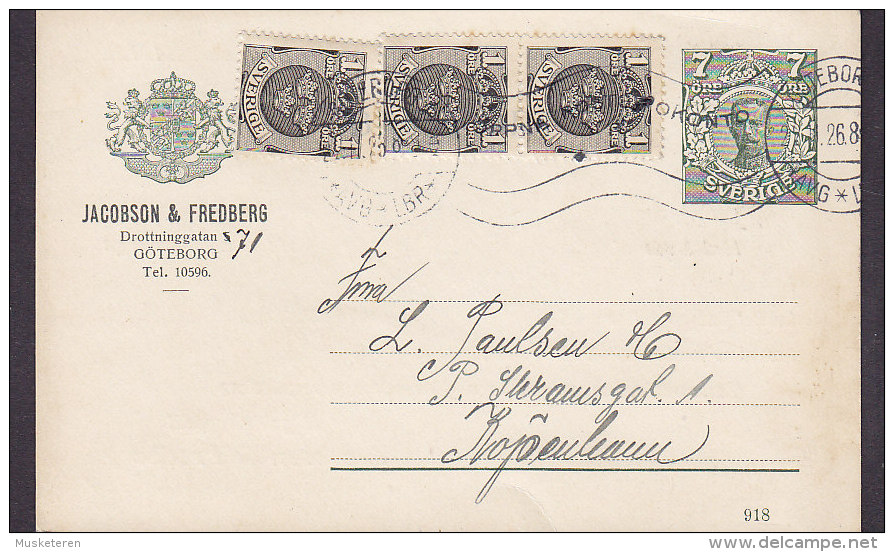 Sweden Uprated Postal Stationery Ganzsache Private Print JACOBSON & FREDBERG, GÖTEBORG 1926 To Denmark (2 Scans) - Ganzsachen