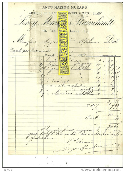 75 - Paris - PARIS - Facture LEVY, MARTIN & PLAINCHAULT - Fabrique De Bijouterie Nickel Et Métal Blanc – 1884 - REF 22 - 1900 – 1949