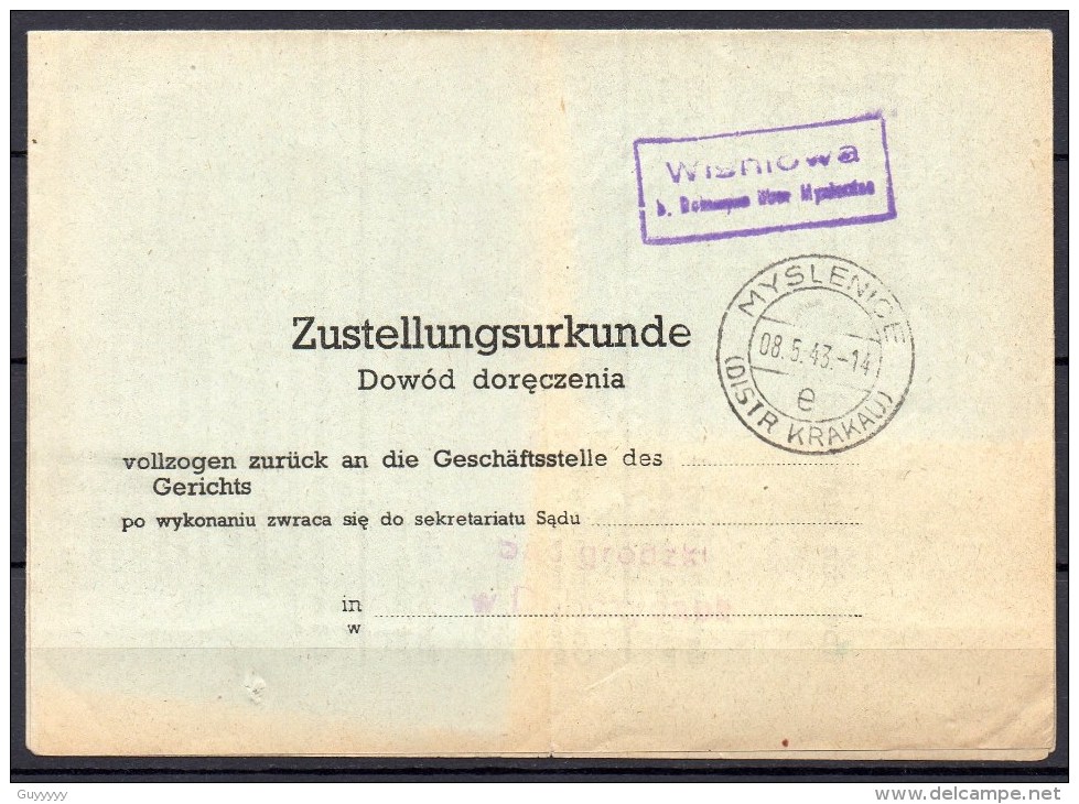 Generalgouvernement - Zustellungsurkunde - 1943 - (Distr Krakau) - Generalregierung