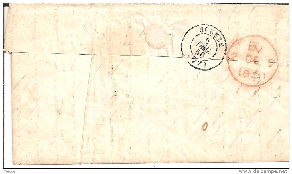 USA011/  Brief, New Orleans 1850 Nach Soreze Via Calais, Mit Textinhalt. Prepaid 5 C, Taxed In Frankreich 15 Centimes - …-1845 Prephilately