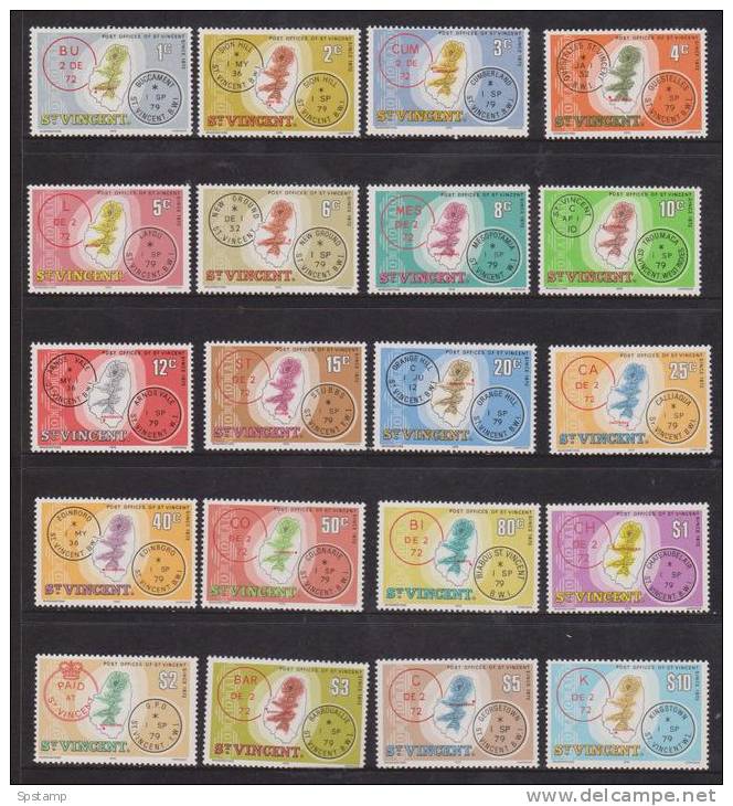 St Vincent 1979 Map And Town Postmark Definitive Set 20 MNH - St.Vincent (1979-...)