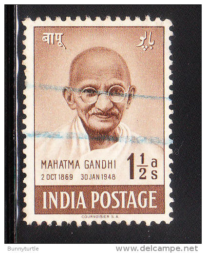 India 1948 Mahatma Gandhi 1 1/2a Used - Used Stamps