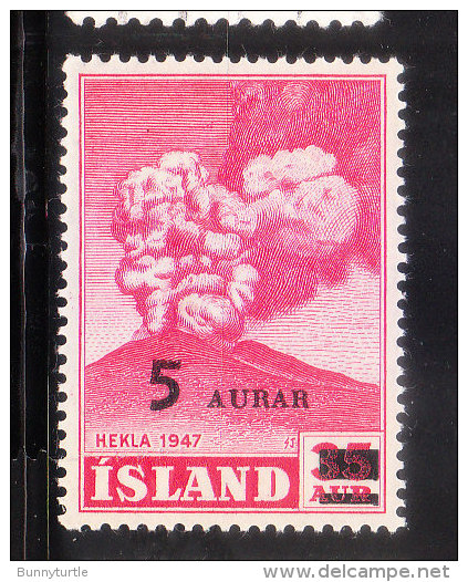 Iceland 1954 Surcharged 5a On 35a Volcano MNH - Nuevos