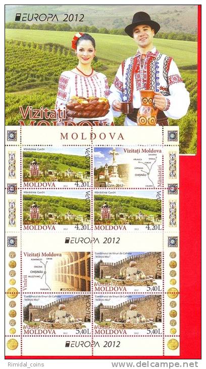 Moldova, 2 Mini Sheetlets + Booklet Pane, Europe / Europa CEPT - Places To Visit, 2012 - 2012