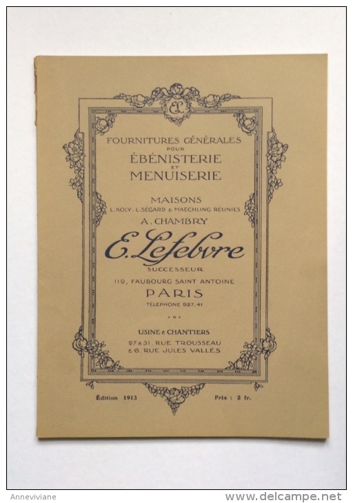 Fournitures Générales Pour ébénistes Et Menuisiers E. Lefevre, Faubourg Saint-Antoine Paris - Matériel Et Accessoires