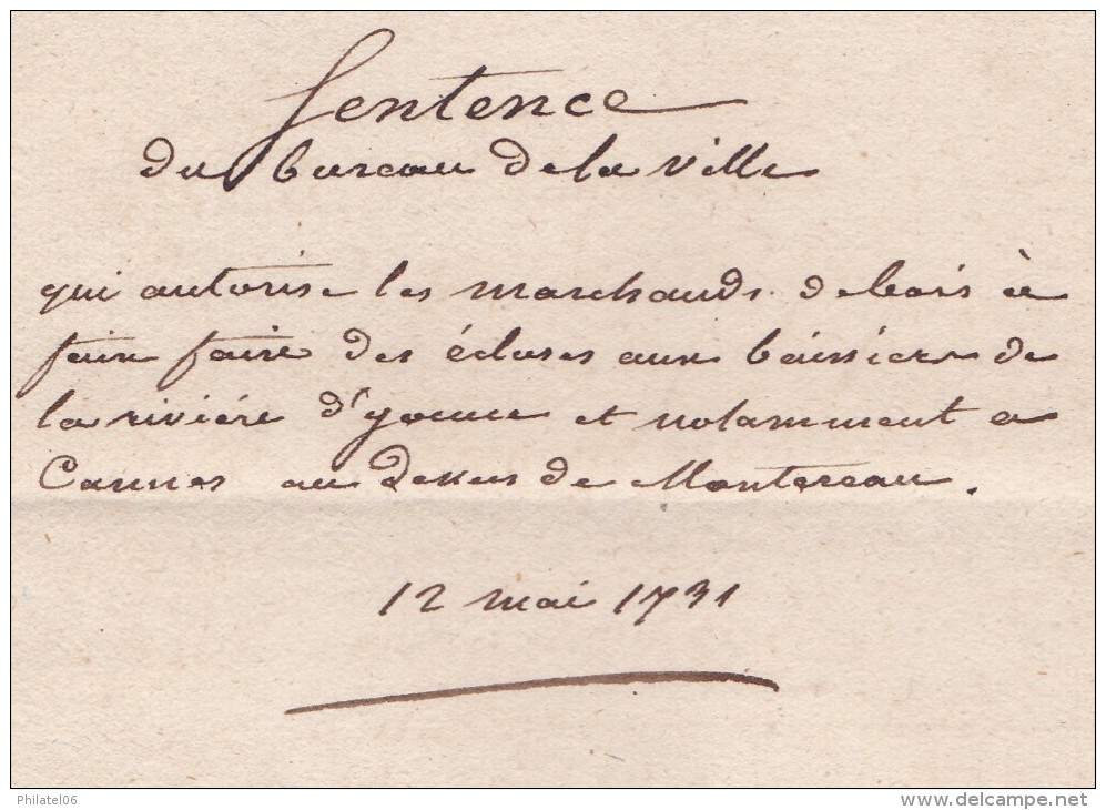 1791  SENTENCE DE TRIBUNAL  YONNE  BOIS  RIVIERE - Documents Historiques