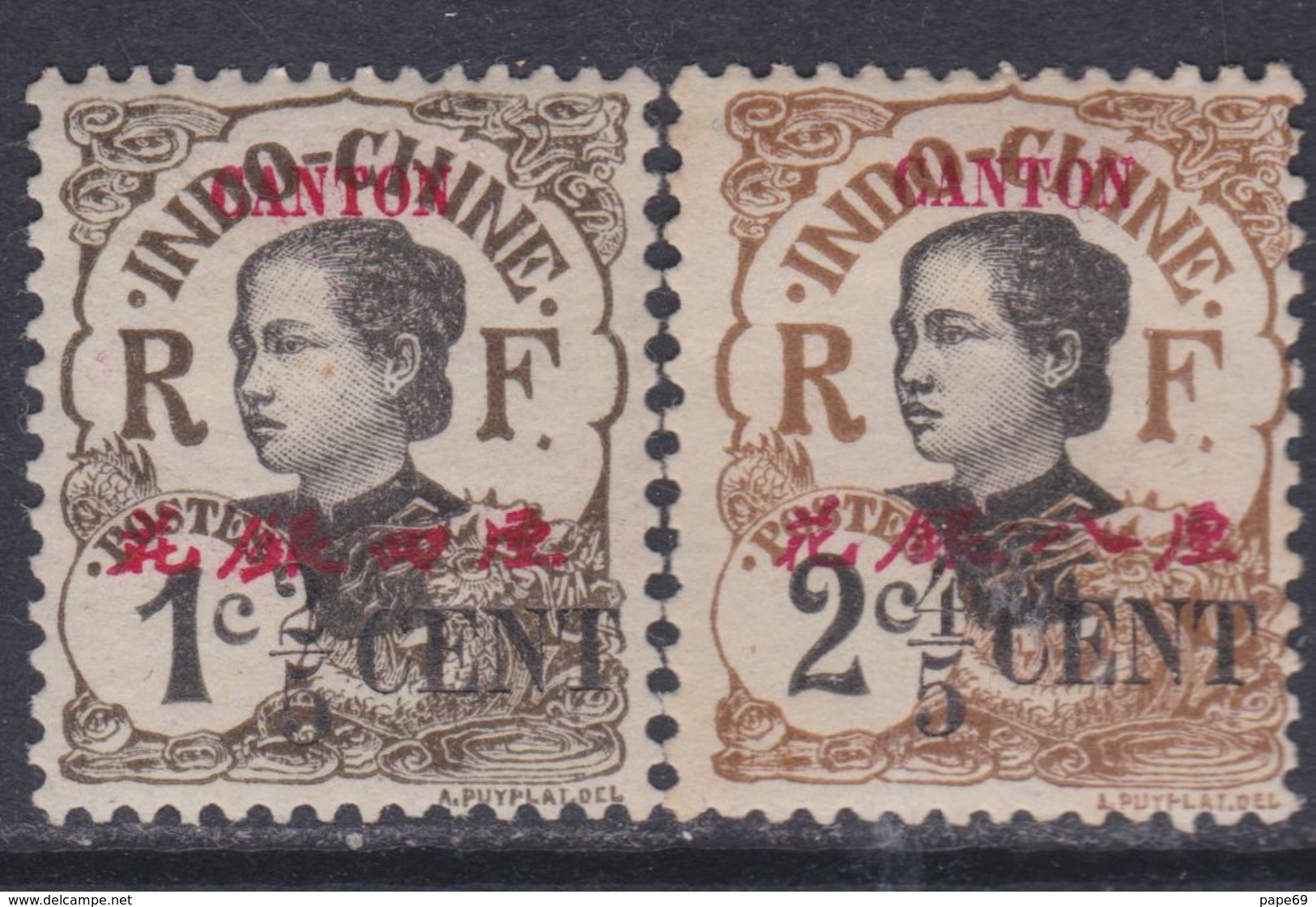 Canton N° 67 / 68  X  Surcharge Carmin : Les 2 Valeurs, Trace De Charnière Sinon  TB - Unused Stamps