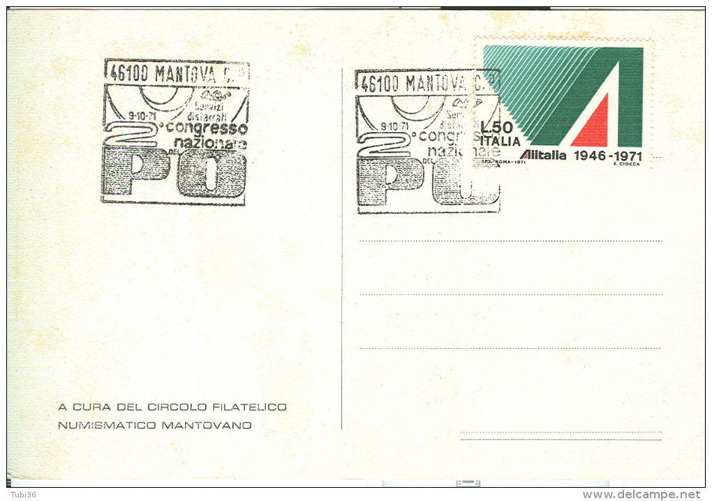 CONGRESSO NAZIONALE DEL PO, 1971, ANNULLO SPECIALE FIGURATO SU CARTOLINA DEDICATA, MANTOVA - Other & Unclassified