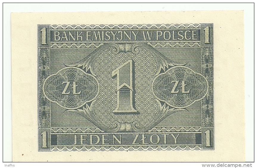 Poland 1 Zlotych 1941 P99 AU/UNC (no Folds 1 Pinhole) - Pologne