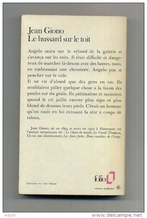 - LE HUSSARD SUR LE TOIT . PAR GIONO  . COLLECTION FOLIO GALLIMARD 1979 . - Roman Noir