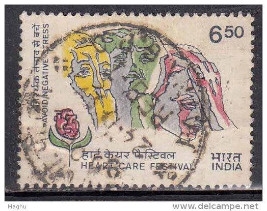 India Used 1993,  Heart Care Festival, "Avoid Negative Stress", Health - Oblitérés