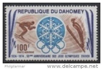 DAHOMEY 1974 - 50th ANNIVERSARY OF 1st OLYMPIC WINTER GAMES CHAMONIX 1924- MINT - DOWNHILL SKIING - SKI JUMP - Invierno 1924: Chamonix