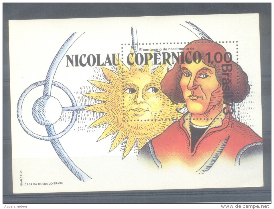 BRASIL BLOC YVERT NR. 32 MNH  QUINTO CENTENARIO DEL NACIMIENTO DE NICOLAS COPERNICO TBE NICOLAU COPERNICO ASTRONOMIA - Astronomia