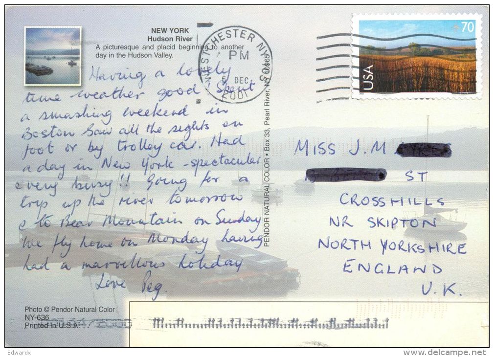 Hudson River, New York NY, United States USA US Postcard Used Posted To UK 2001 Stamp - Other & Unclassified