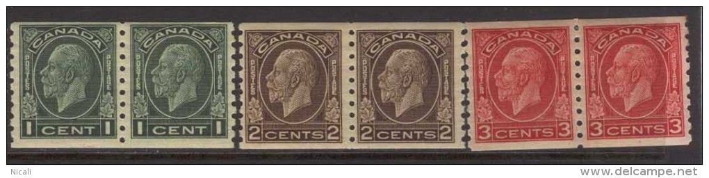 CANADA 1932 (3) KGV Coils In Pairs SG 326/8 HM CR53 - Coil Stamps