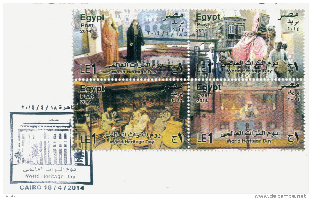 EGYPT / 2014 / WORLD HERITAGE DAY / AGRICULTURAL MUSEUM-EGYPT / COSTUMES / WEDDING CEREMONY / CAMEL / ARAB CAFE / FDC - Covers & Documents