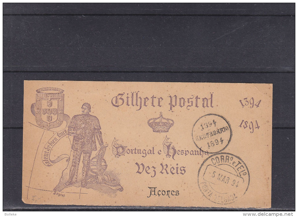 Porugal - Açores - Entier Postal De 1894 - Oblitération Ponta Delgade - Voir Petit Cachet Rond - Altri & Non Classificati