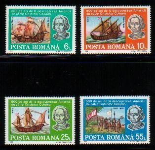 ROMANIA 1992 500TH ANNIV OF DISCOVERY OF AMERICA BY COLUMBUS SET OF 4 NHM + MS NHM - Cristóbal Colón