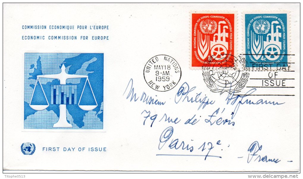 ONU New-York. N°68-9 De 1959 Sur Enveloppe 1er Jour (FDC). Commission économique Pour L´Europe. - EU-Organe