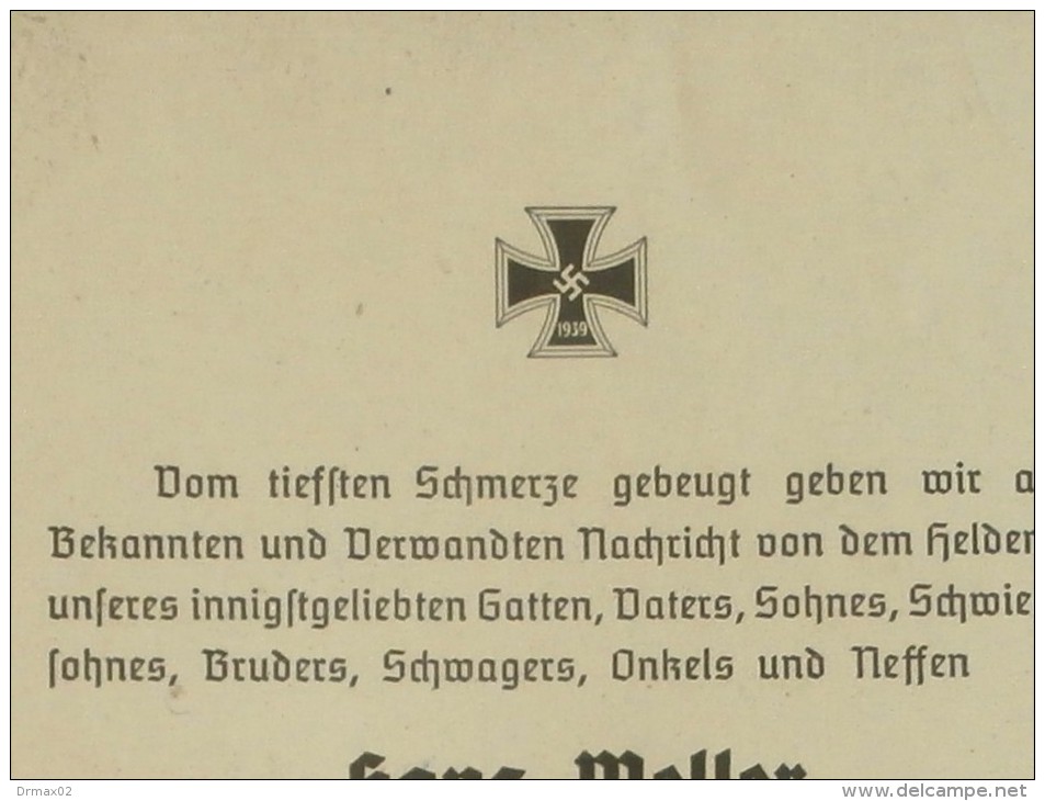 DEATH NOTICES Nécrologie Hauptwohnung D. Schutzpolizei HANS MELLER 1944 Wien Head Police (Austria) WW2 Deutsche Reich 39 - Todesanzeige