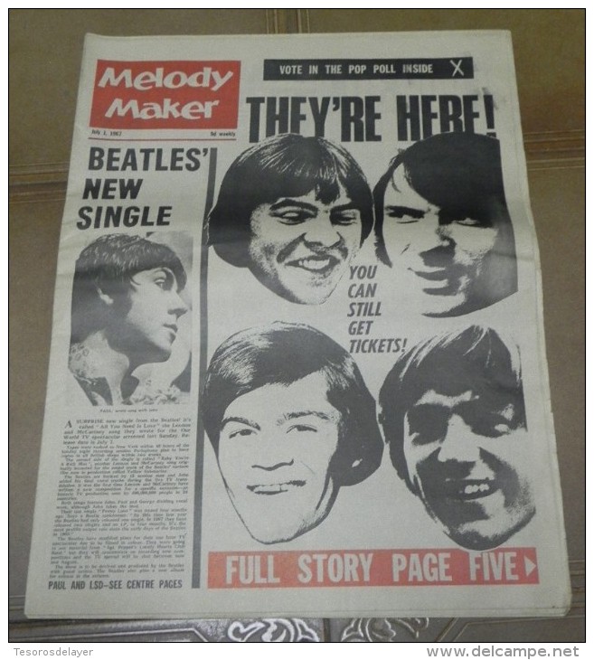 BEATLES, ESPECIAL, REVISTA MELODY MAKER, JULY 1, 1967, 16 PAGINAS, MIDE 65 X 34 CMS. EXCEPCIONAL. 100% ORIGINAL, VER TOD - Varia